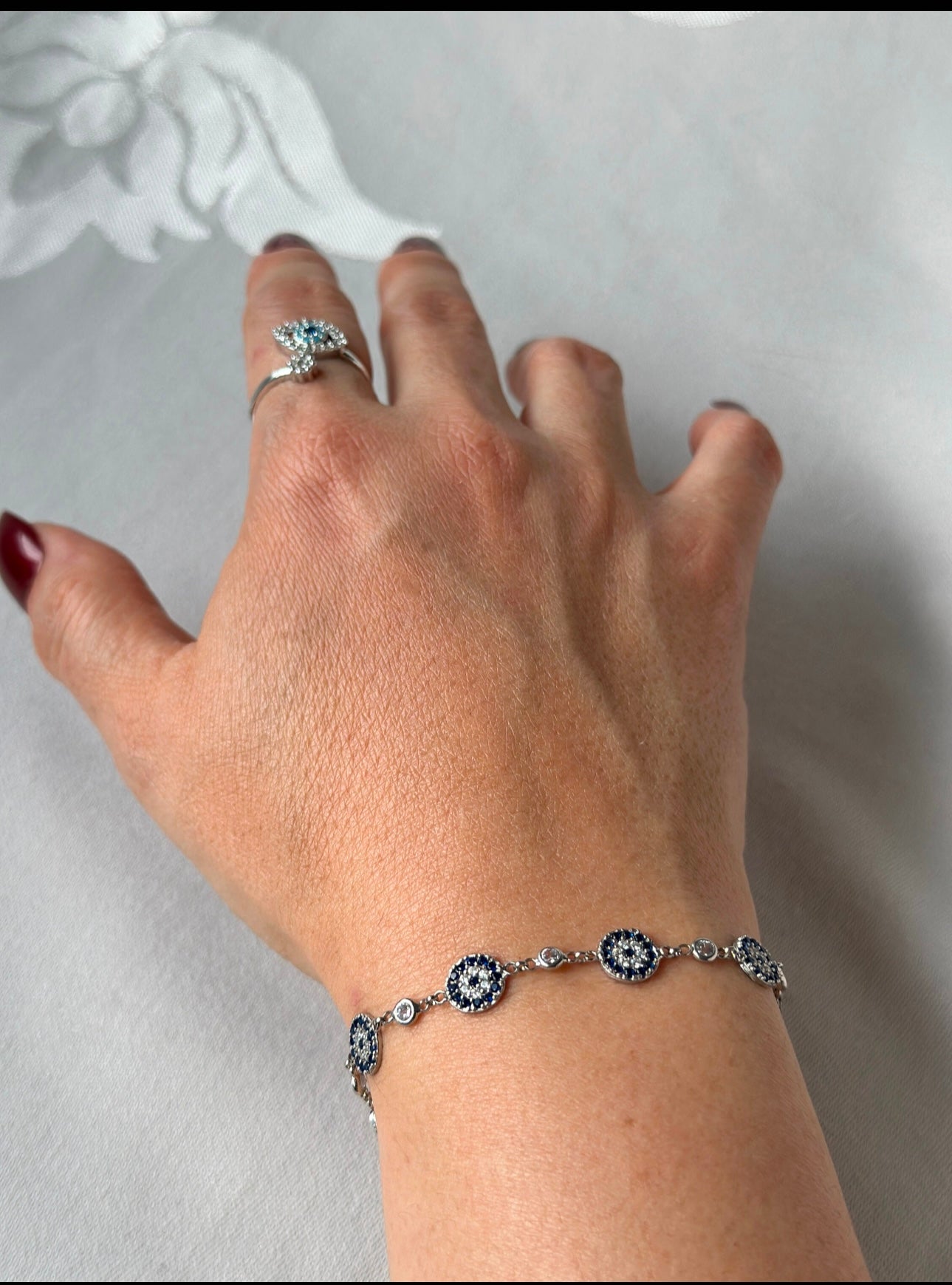 Hand Made Evil Eye Sterling Silver (925)Natural Zircon Bracelet