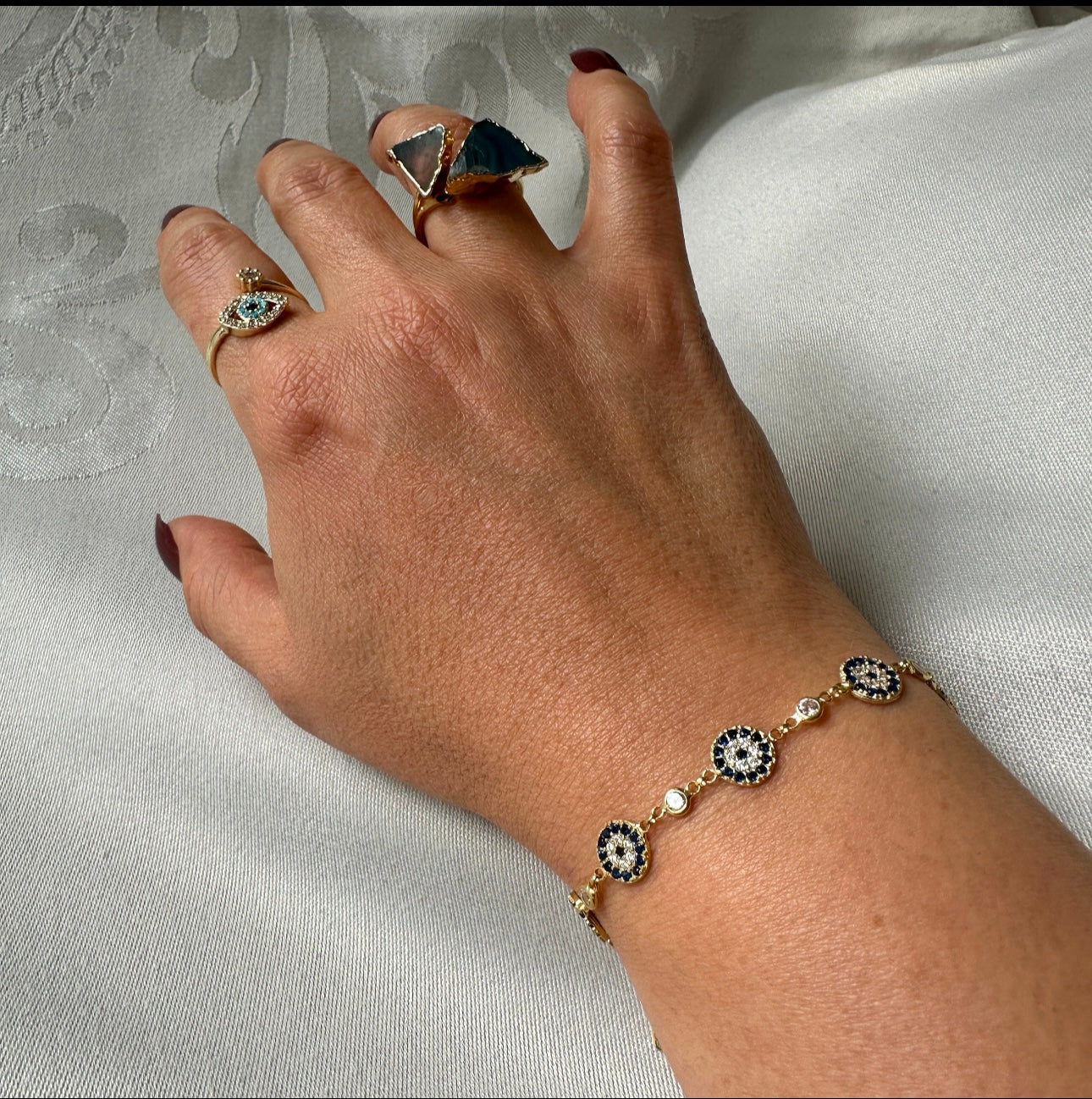 Hand Made Evil Eye Sterling Silver (925)Natural Zircon Bracelet