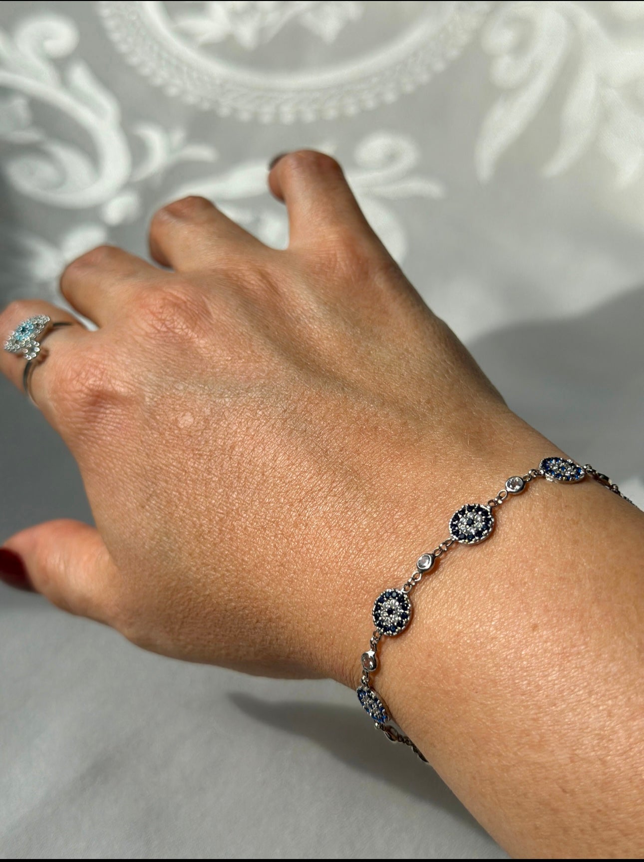 Hand Made Evil Eye Sterling Silver (925)Natural Zircon Bracelet
