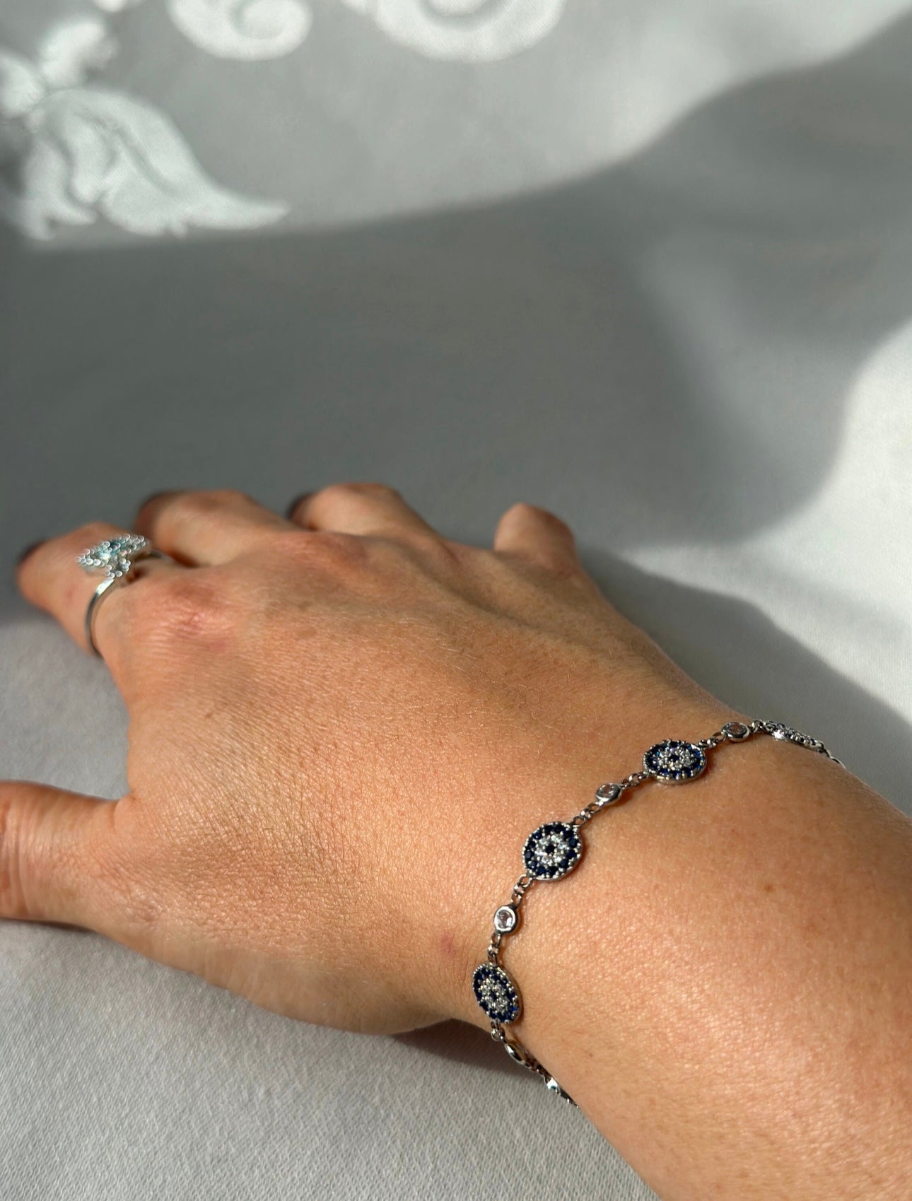 Hand Made Evil Eye Sterling Silver (925)Natural Zircon Bracelet