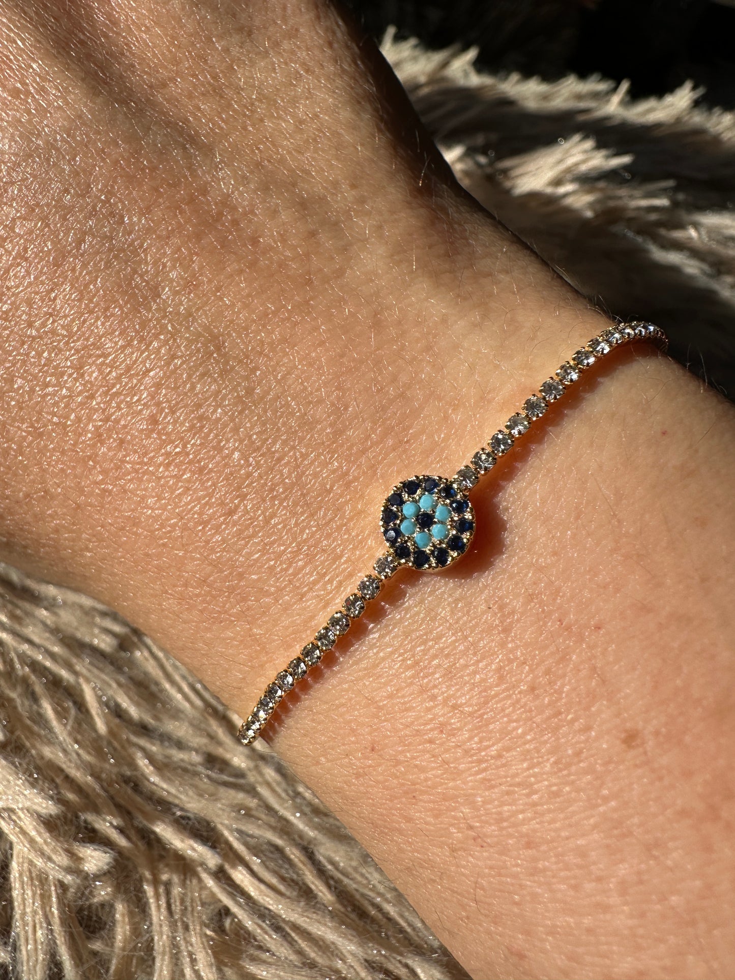Shiny Round Shape Evil Eye Chain Bracelet, Protection bracelet, evil eye charm, Adjustable, good luck, Turkish Eye, Greek Eye,Charm Bracelet