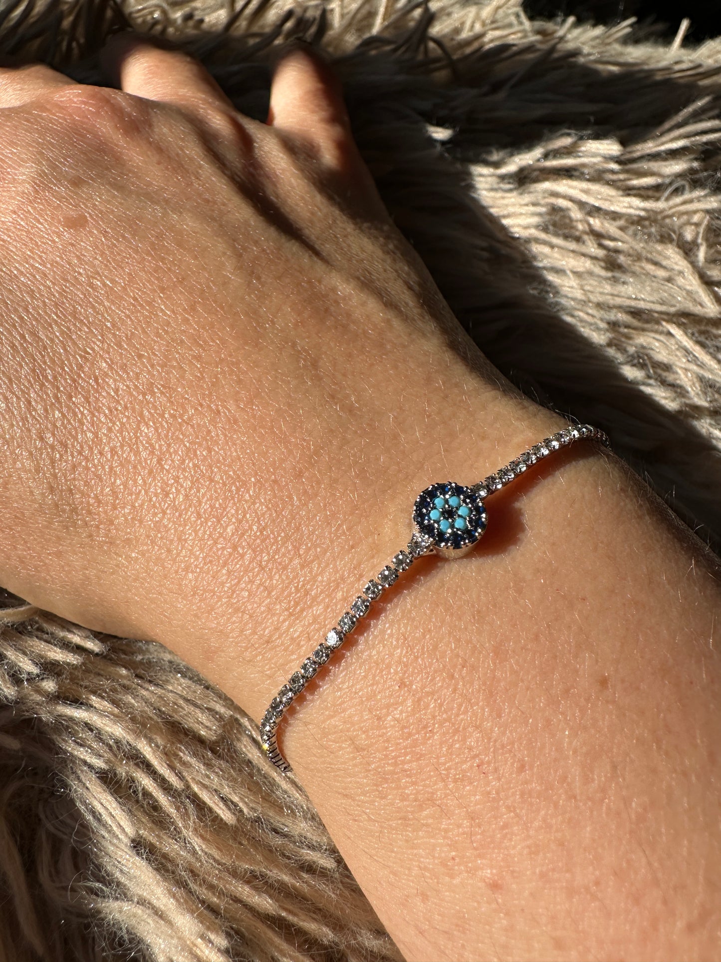 Shiny Round Shape Evil Eye Chain Bracelet, Protection bracelet, evil eye charm, Adjustable, good luck, Turkish Eye, Greek Eye,Charm Bracelet
