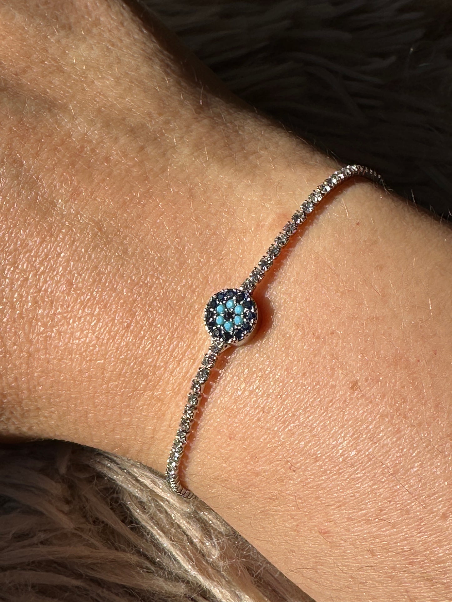 Shiny Round Shape Evil Eye Chain Bracelet, Protection bracelet, evil eye charm, Adjustable, good luck, Turkish Eye, Greek Eye,Charm Bracelet