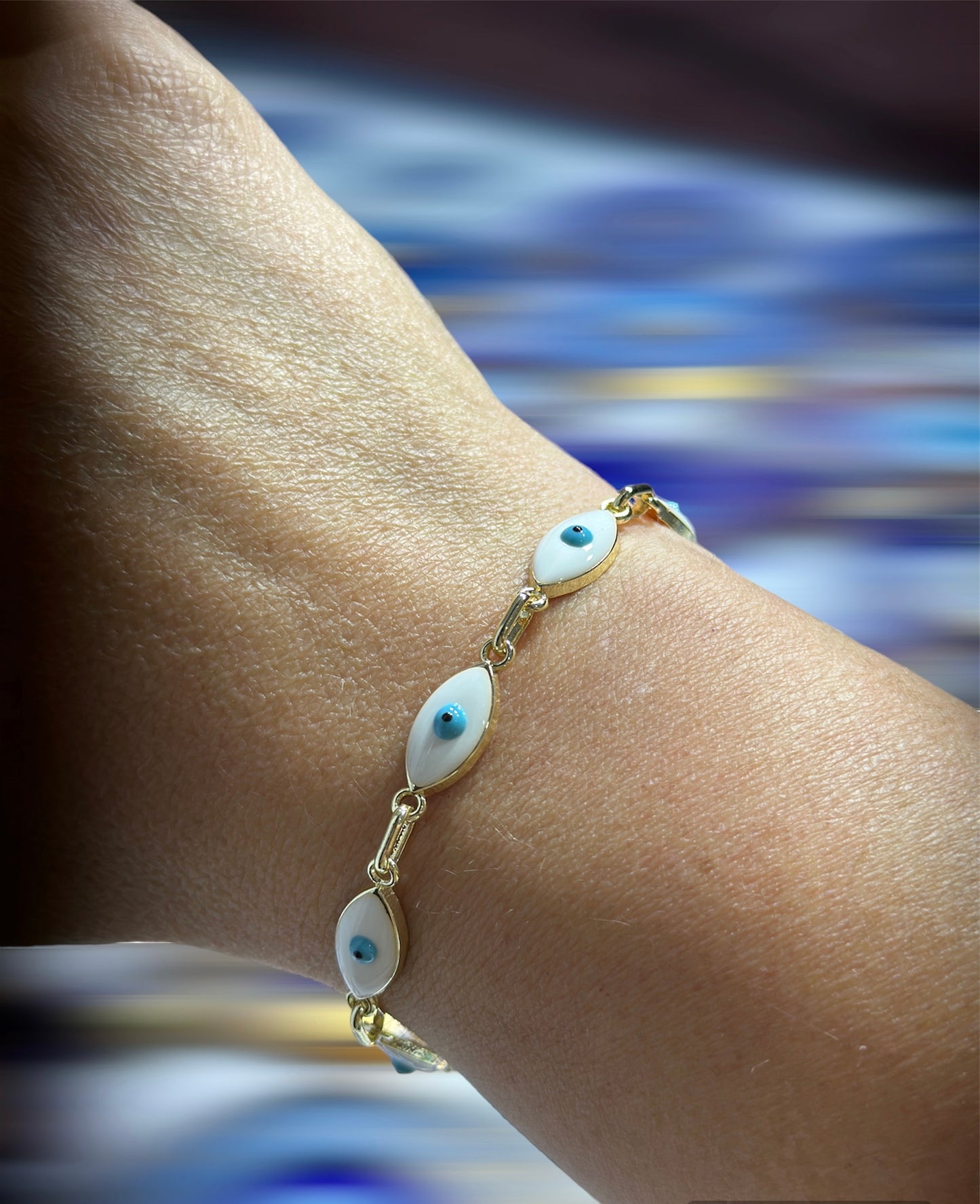 Eye Shape Evil Eye Chain Bracelet, Protection bracelet, evil eye charm, Adjustable, good luck, Turkish Eye, Greek Eye,Charm Bracelet