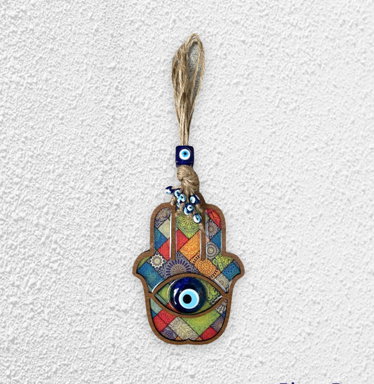 Wood Mandala Hamsa Wall Hanging